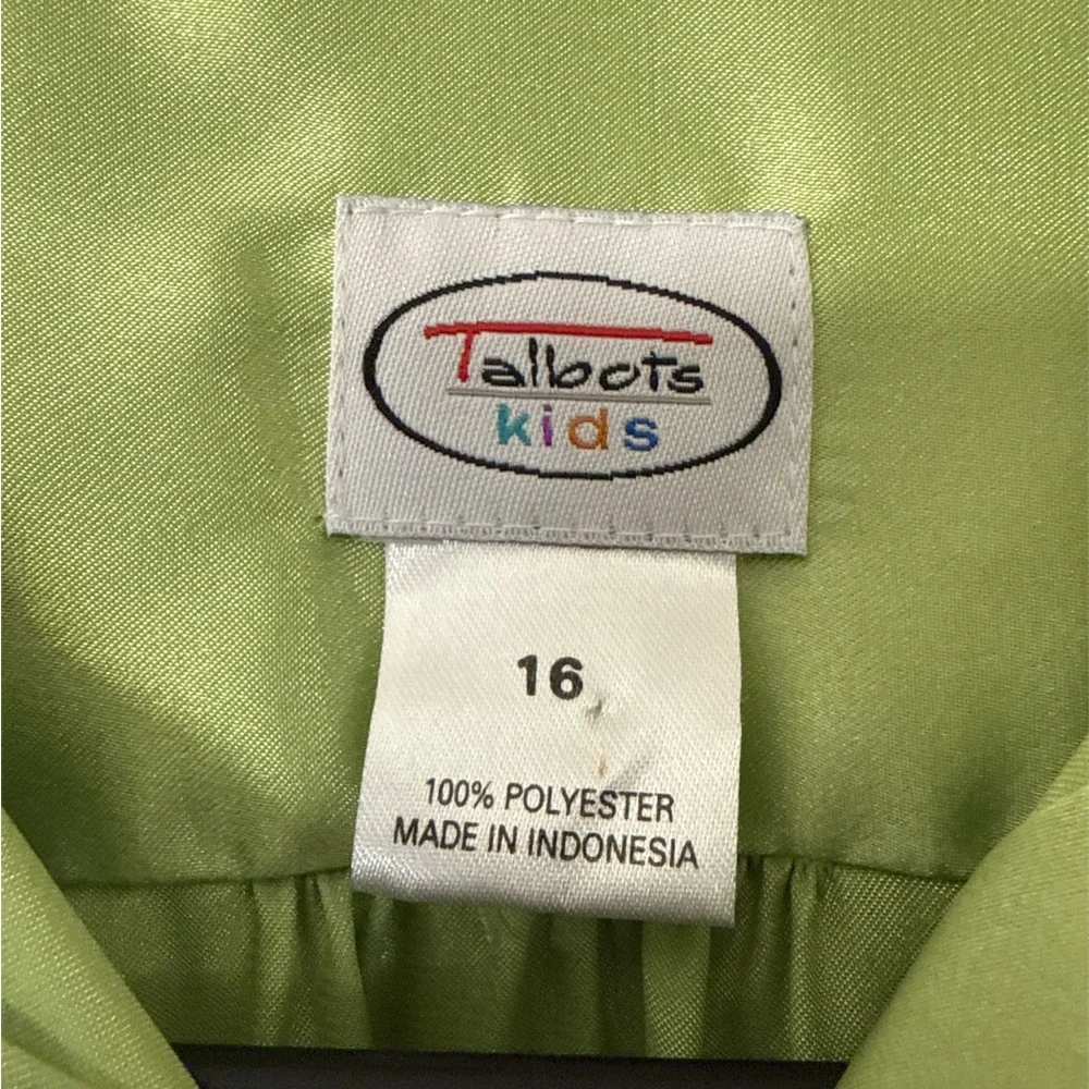Talbots Kids Girls Satin Blouse Size 16 Green Pearl Button‎ Classic Dressy Top